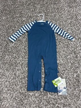 Kickee Pants Navy with White Striped Sleeve One-Piece Bodysuit